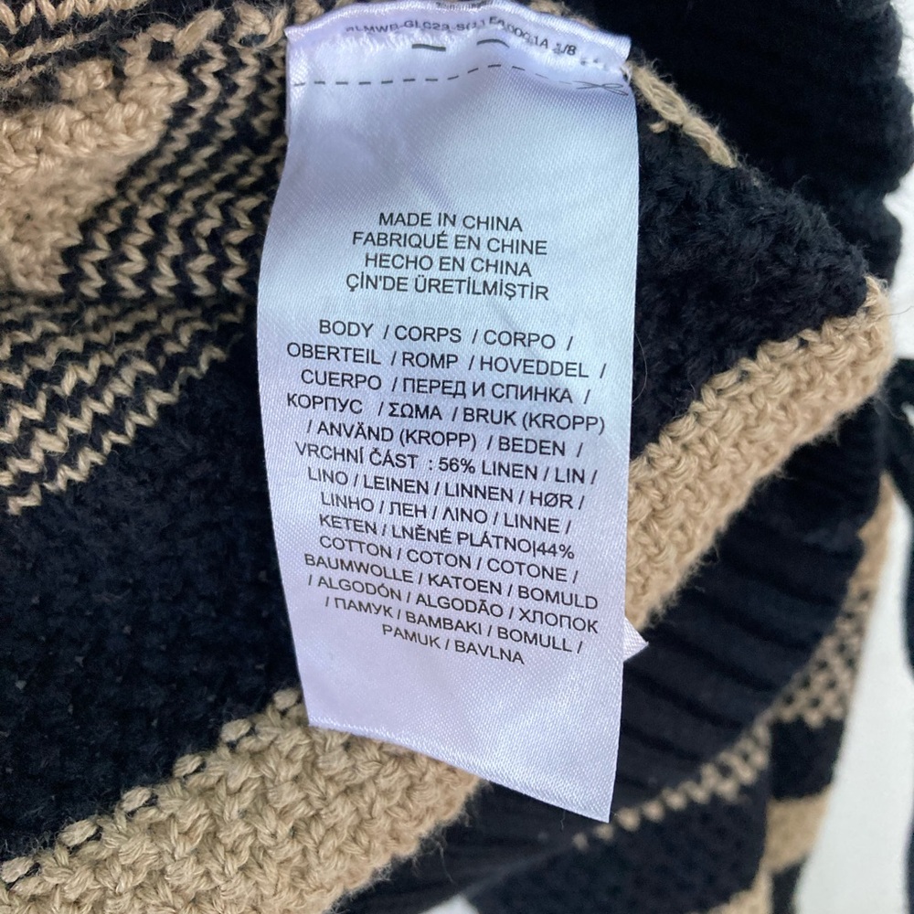 Lauren Ralph Lauren | Black & Tan Striped Linen Blend Sweater Petite Small - Picture 6 of 6